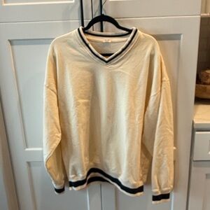 John Galt v neck oversized sweatshirt in cream trimmed in Navy